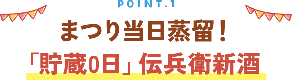 point1 まつり当日蒸留！「貯蔵0日」伝兵衛新酒